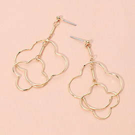 Double Metal Wire Open Quatrefoil Dropdown Dangle Earrings