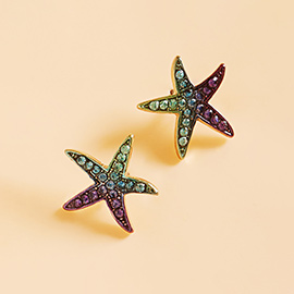 Ombre Stone Paved Starfish Stud Earrings
