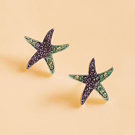 Ombre Stone Paved Starfish Stud Earrings