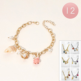 12PCS - Shell Turtle Pearl Charm Station Bracelets
