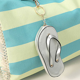 Faux Leather Flip-flop Mini Wristlet Keychain Bag Charm Coin Purse
