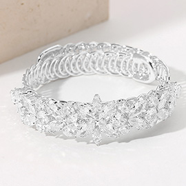 Marquise Round CZ Stone Cluster Flower Embellished Adjustable Evening Bracelet