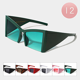12PCS - Bold Angular Geometric Shape Tinted Lens Sunglasses