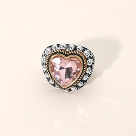Antique Metal Heart Stone Stretch Ring