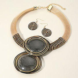 Metal Wire Wrapped Bold Resin Double Pendant Accented Statement Necklace