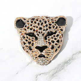 Stone Paved Leopard Pin Brooch