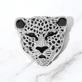Stone Paved Leopard Pin Brooch