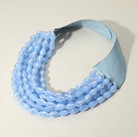 Chunky Faceted Acrylic Teardrop Beaded Multi Layered Faux Leather Magnetic Necklace