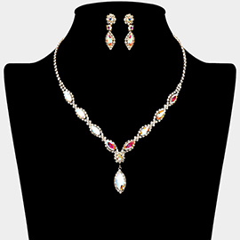 Marquise Stone Rhinestone Paved Necklace