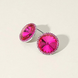 Round Glass Stone Evening Stud Earrings
