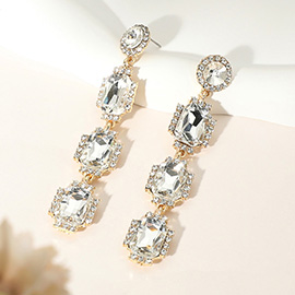 Rectangle Stone Cluster Drop Evening Earrings