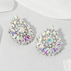 Round Marquise Stone Cluster Embellished Teardrop Evening Earrings