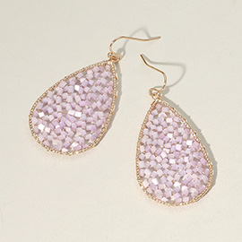Cylinder Beaded Teardrop Dangle Earrings