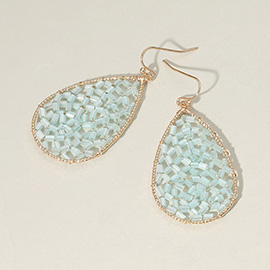 Cylinder Beaded Teardrop Dangle Earrings
