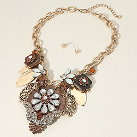 Flower Stone Embellished Resin Pendant Statement Necklace