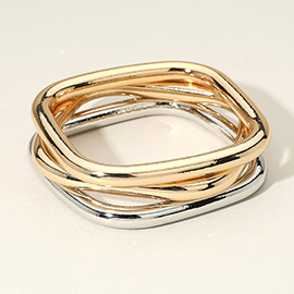 3PCS - Two Tone Metal Square Bangle Bracelet
