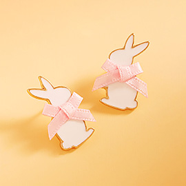 Bow Pointed Enamel Easter Bunny Stud Earrings