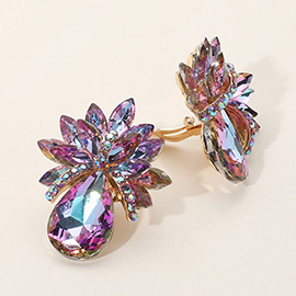 Teardrop Stone Accented Clip on Evening Earrings