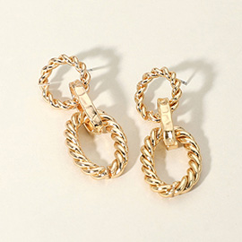 Metal Oval Rope Ring Link Earrings