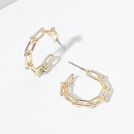 14K Gold Plated Hardware Link Hoop Earrings