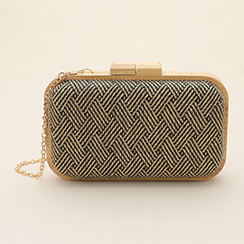 Raffia Geometric Woven Pattern Wooden Clutch Bag / Crossbody Bag