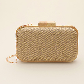 Raffia Geometric Woven Pattern Wooden Clutch Bag / Crossbody Bag