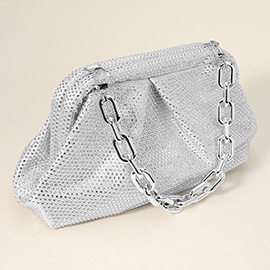 Bling Studded Chunky Chain Strap Accented Evening Clutch Bag / Crossbody Bag
