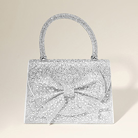 Bling Studded Bow Accented Top Handle Evening Hand Bag / Crossbody Bag