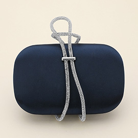 Bling Studded Strap Accented Satin Fabric Evening Clutch Bag / Crossbody Bag