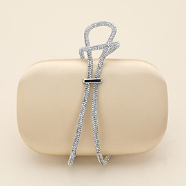 Bling Studded Strap Accented Satin Fabric Evening Clutch Bag / Crossbody Bag