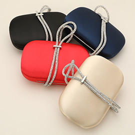 Bling Studded Strap Accented Satin Fabric Evening Clutch Bag / Crossbody Bag
