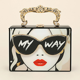Retro Pop Art Lady My Way Message Printed Box Clutch Bag / Crossbody Bag