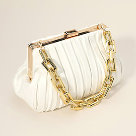 Faux Leather Chunky Chain Strap Accented Clutch Bag / Crossbody Bag
