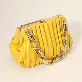 Faux Leather Chunky Chain Strap Accented Clutch Bag / Crossbody Bag