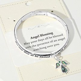 Angel Blessing Message Abalone Angel Charm Stretch Bracelet