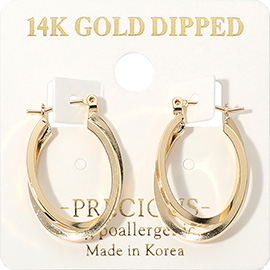14K Gold Dipped Hypoallergenic Oval Pin Catch Hoop Earrings