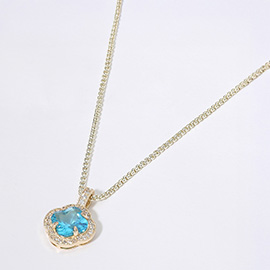 14K Gold Plated Quatrefoil CZ Stone Pendant Necklace