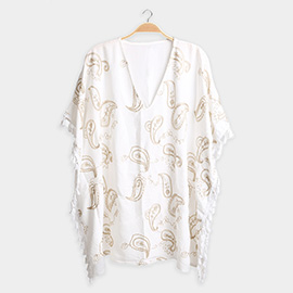 Boho Paisley Embroidered Poncho Dress