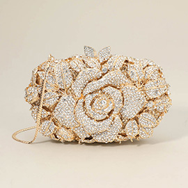 Crystal Rhinestone Embellished Flower Evening Clutch / Tote / Shoulder Bag