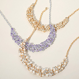 Round Marquise Stone Cluster Embellished Evening Necklace