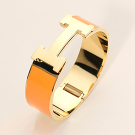 Stainless Steel Monogram H Enamel Hinged Bracelet