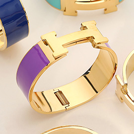 Stainless Steel Monogram H Enamel Hinged Bracelet