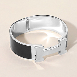 Stainless Steel Monogram H Enamel Hinged Bracelet