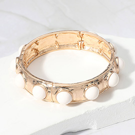 Bead Embellished Hammered Metal Stretch Bracelet
