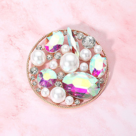 Pearl Stone Cluster Embellished Chunky Round Pin Brooch