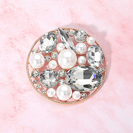 Pearl Stone Cluster Embellished Chunky Round Pin Brooch