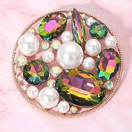 Pearl Stone Cluster Embellished Chunky Round Pin Brooch