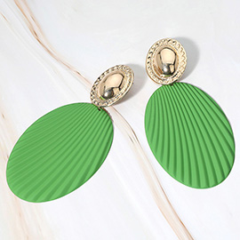 Oversized Textured Oval Plate Dangle Earrings