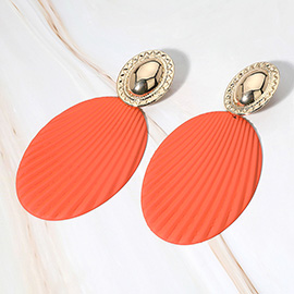 Oversized Textured Oval Plate Dangle Earrings