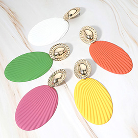 Oversized Textured Oval Plate Dangle Earrings